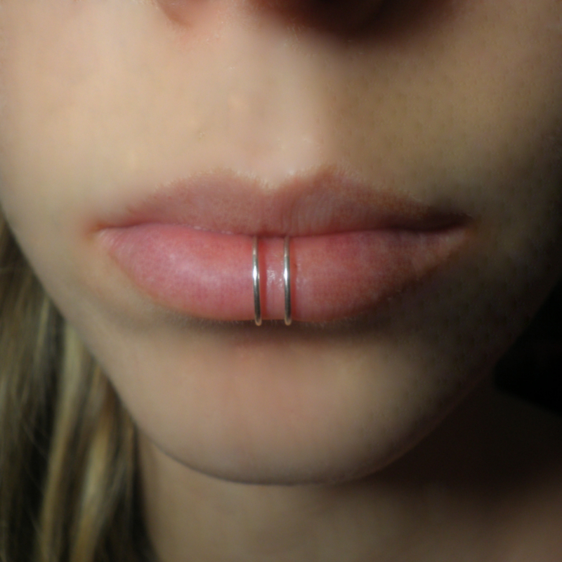 Fake Body Piercing Sterling Silver Double Rings Lip Fake Piercing Lip Ring