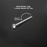 925 Sterling Silver Nose Studs 22g (0.6mm) With A 1.5mm Cubic Zirconia Stone-1