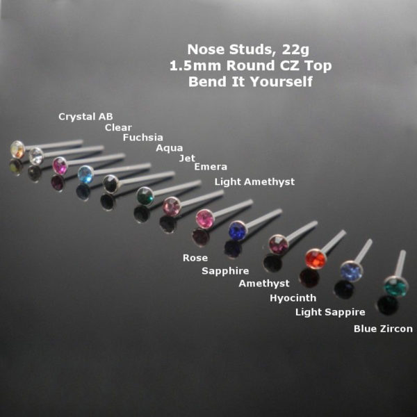 925 Sterling Silver Nose Studs 22g (0.6mm) With A 1.5mm Cubic Zirconia Stone