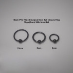 Black PVD Plated Surgical Steel Ball Closure Ring With 3mm