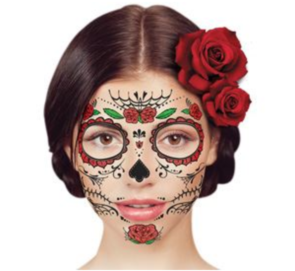 Roses Face Mask Temporary Tattoo - Tattoos For Fun