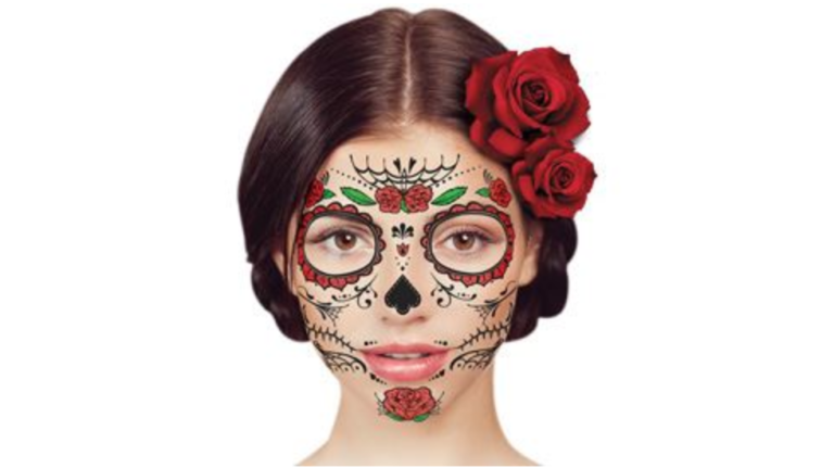 Glitter Roses Face Mask Tattoo - Tattoos For Fun